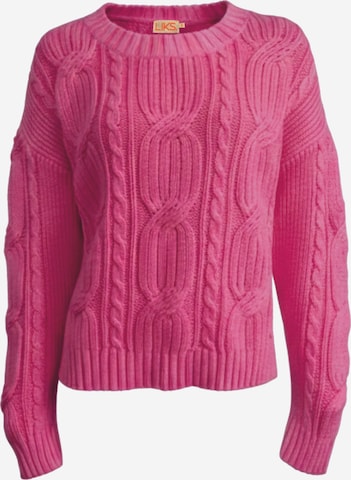 LIKS. Munich Sweter 'Strickpullover aus Zopfmuster mit Stickerei aus Baumwolle - DoroC' w kolorze różowy: przód