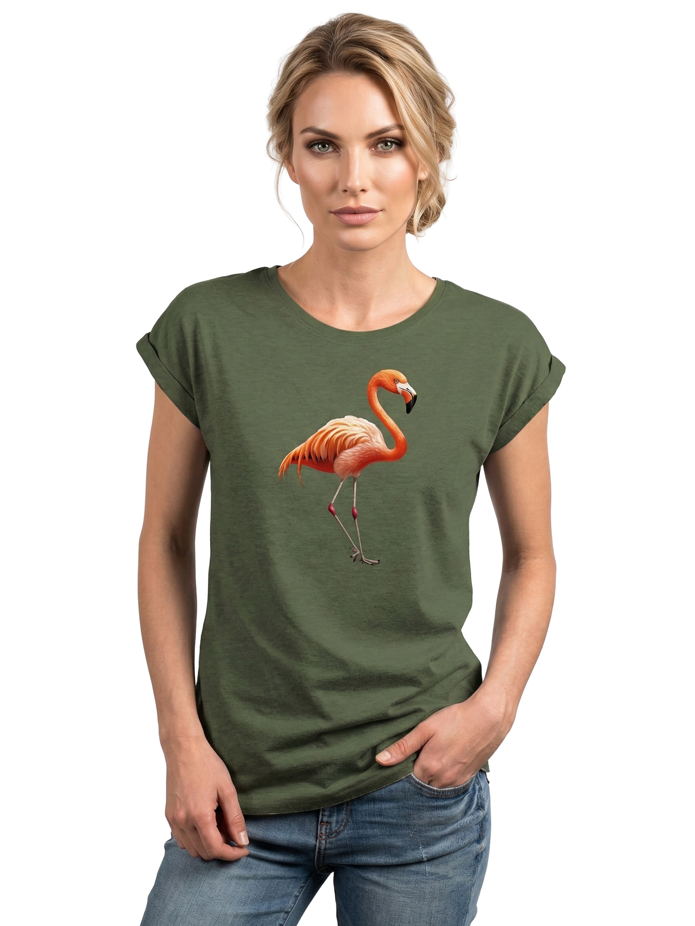 MAKAYA Shirt 'Flamingo' in Green: front