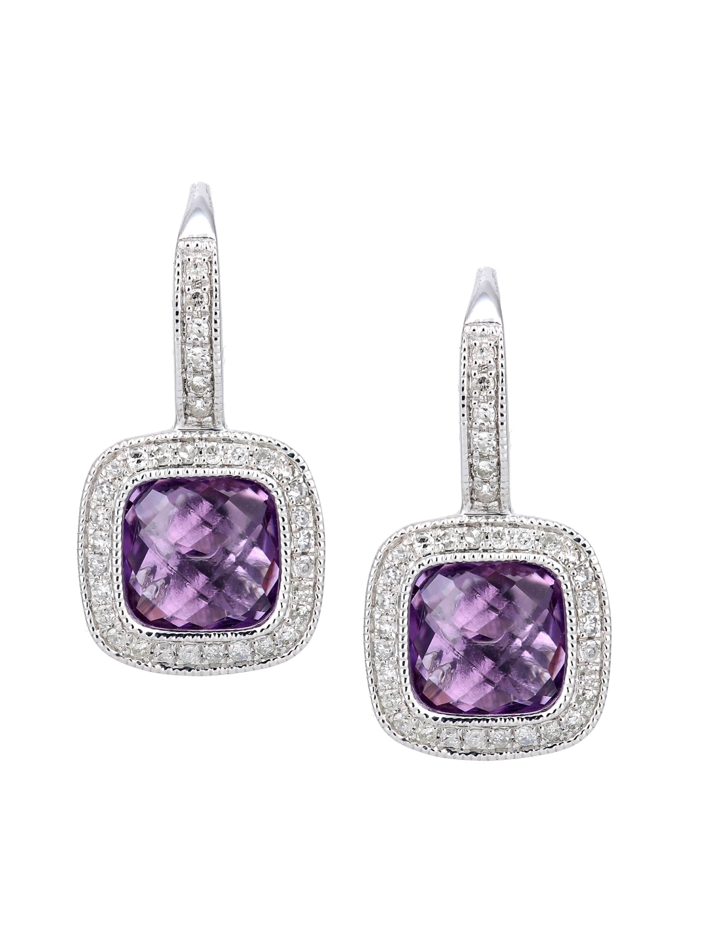 DIAMANT LETERNEL - Pendientes 'Creolen aus 375 Weißgold mit Diamant mit Amethyst' en plata: frente