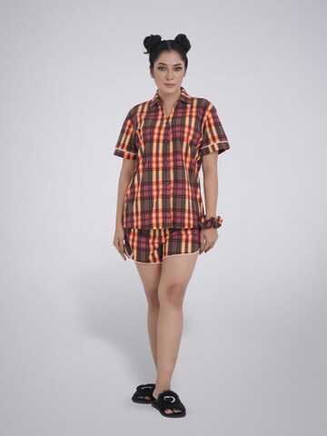 LEAFLETIC Short Pajamas 'Leafletic Women’s Check Night Wear Short Set' in Brown: front