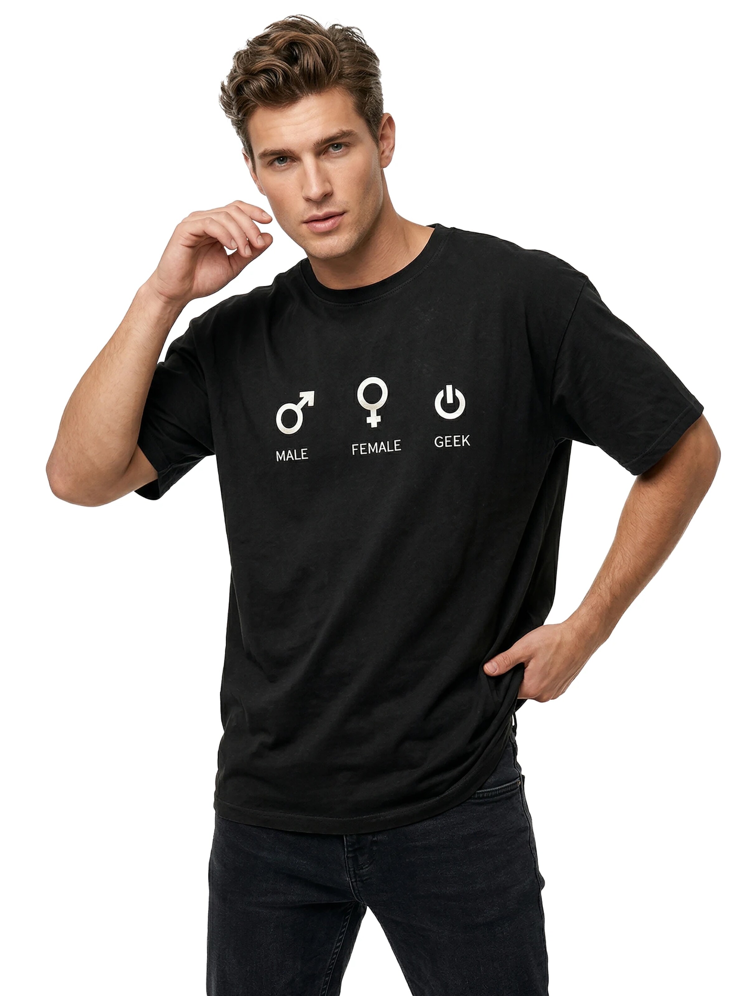 MAKAYA Shirt 'Male Female Geek' in Black