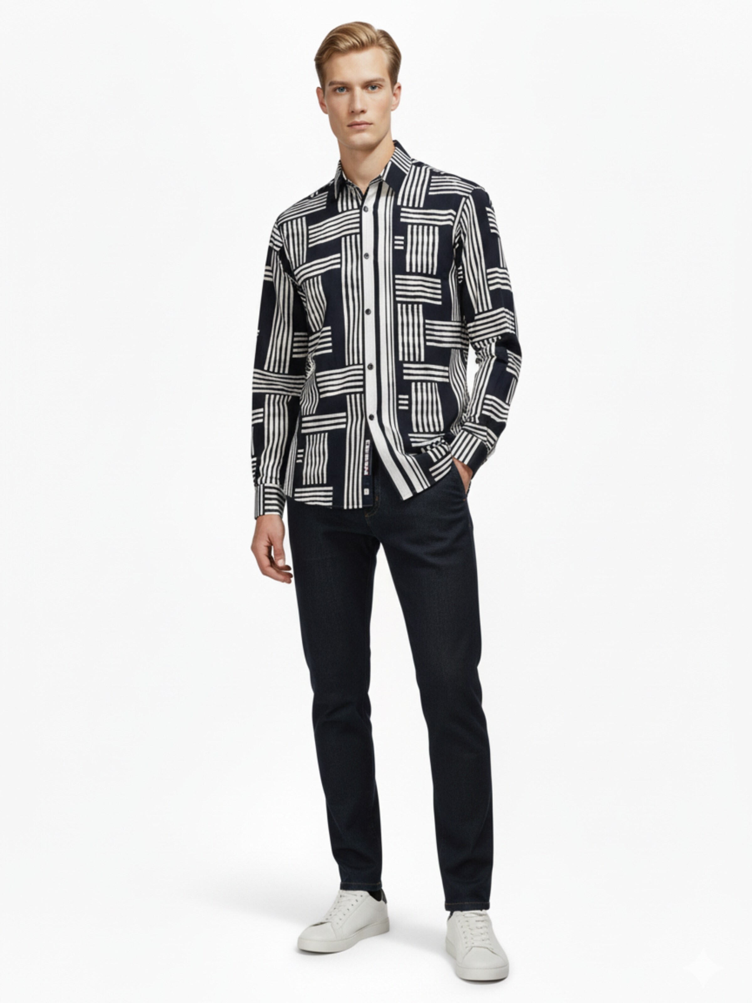 Radwa Regular fit Overhemd 'Men's Viscose multicolor pattern shirt' in Zwart