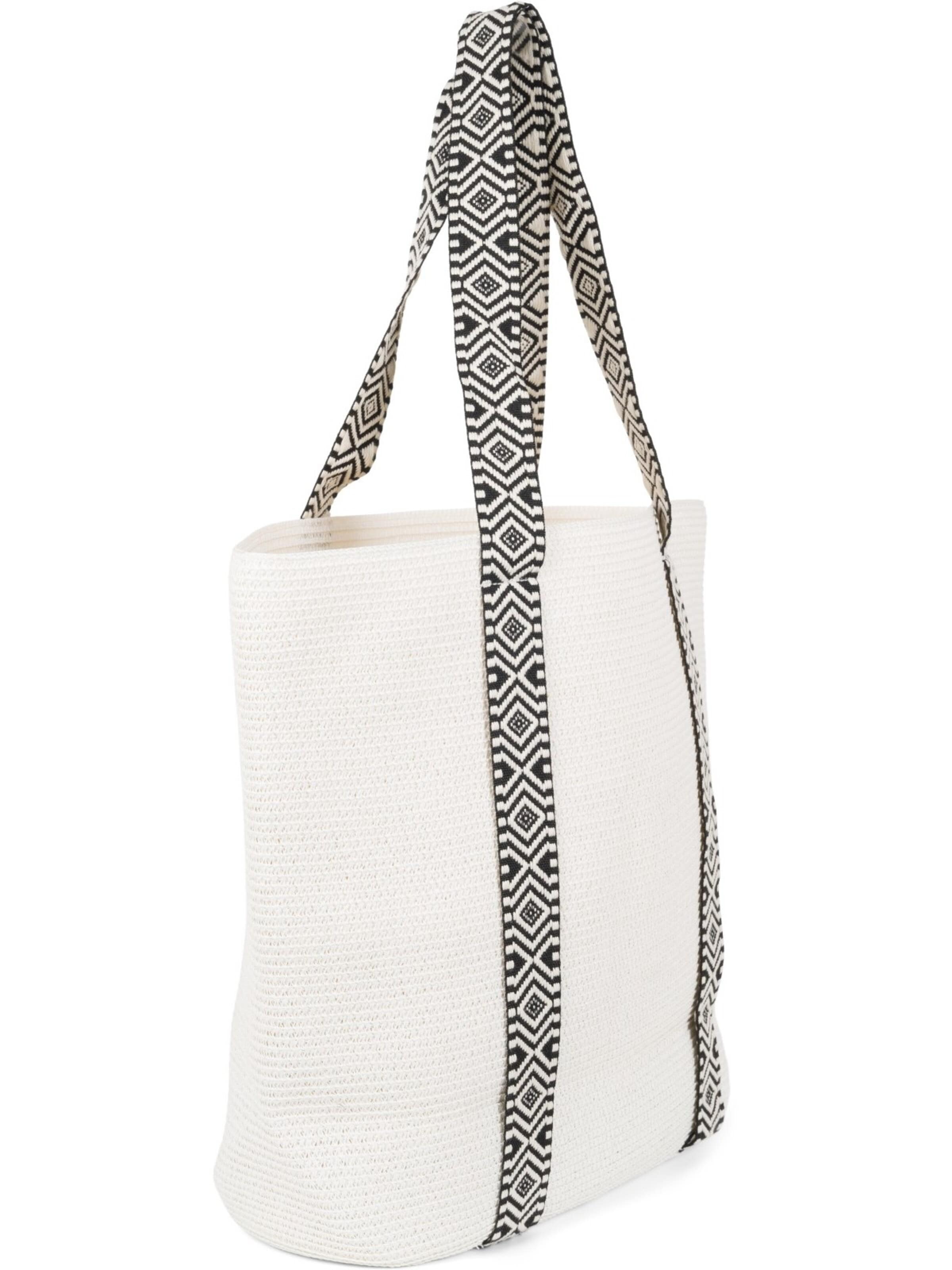 styleBREAKER Strandtasche 'Papierstroh Strandtasche Azteken Muster'‌‌‌ in Weiß