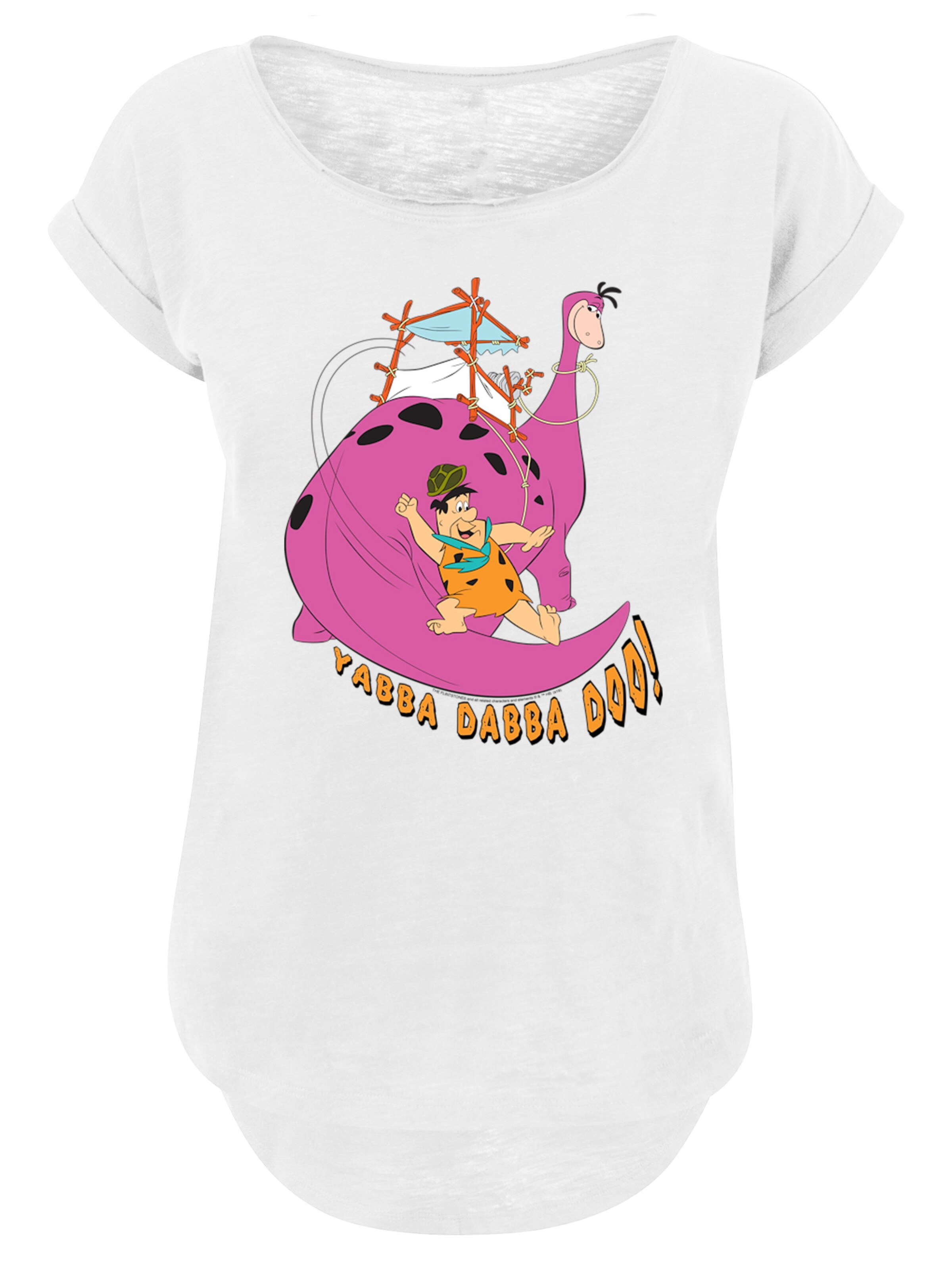 F4NT4STIC Shirt 'Die Familie Feuerstein Yabba Dabba Doo' in White: front