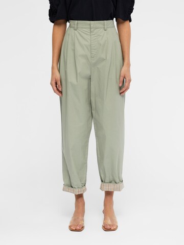OBJECT Loose fit Pleat-Front Pants 'Nancy' in Green: front