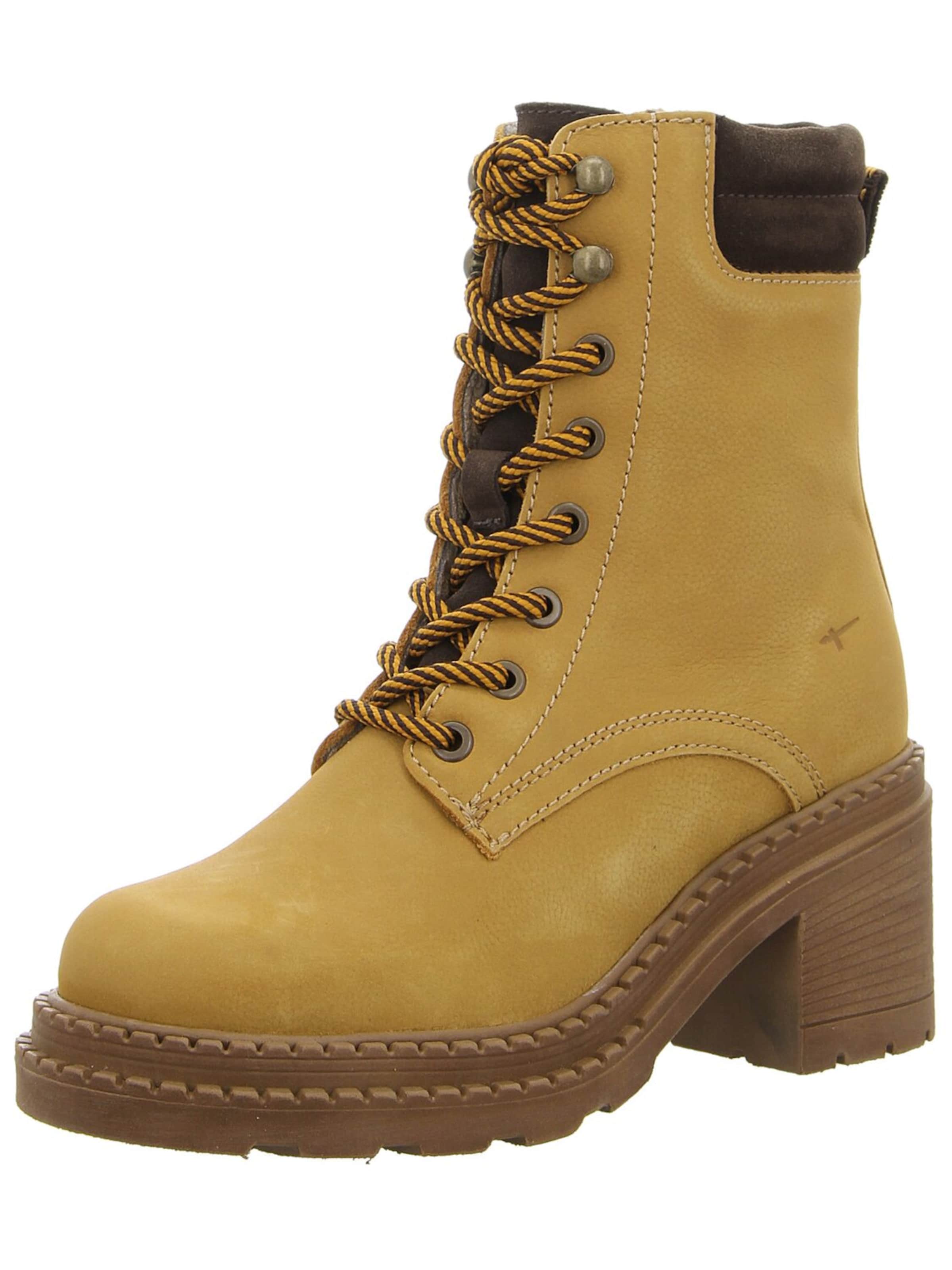 Tamaris Lace-Up Boots 'Damen Stiefelette 1-25294-45-610 Echt Leder in gelb' in Yellow: front