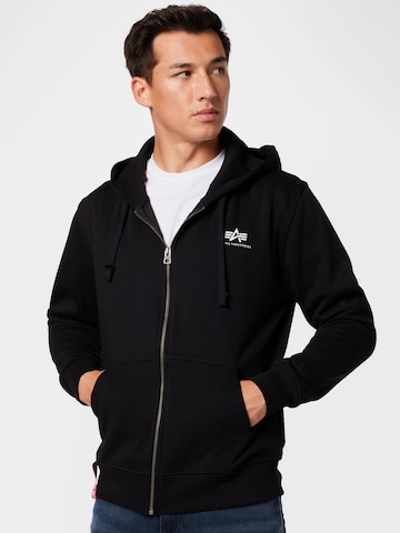 ALPHA INDUSTRIES Zip-Up Hoodie in Black: front