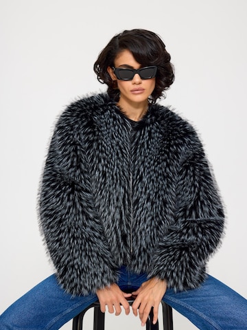 BASSIA Winter coat 'Gilda Black Raccoon Faux Fur Bomber' in Black