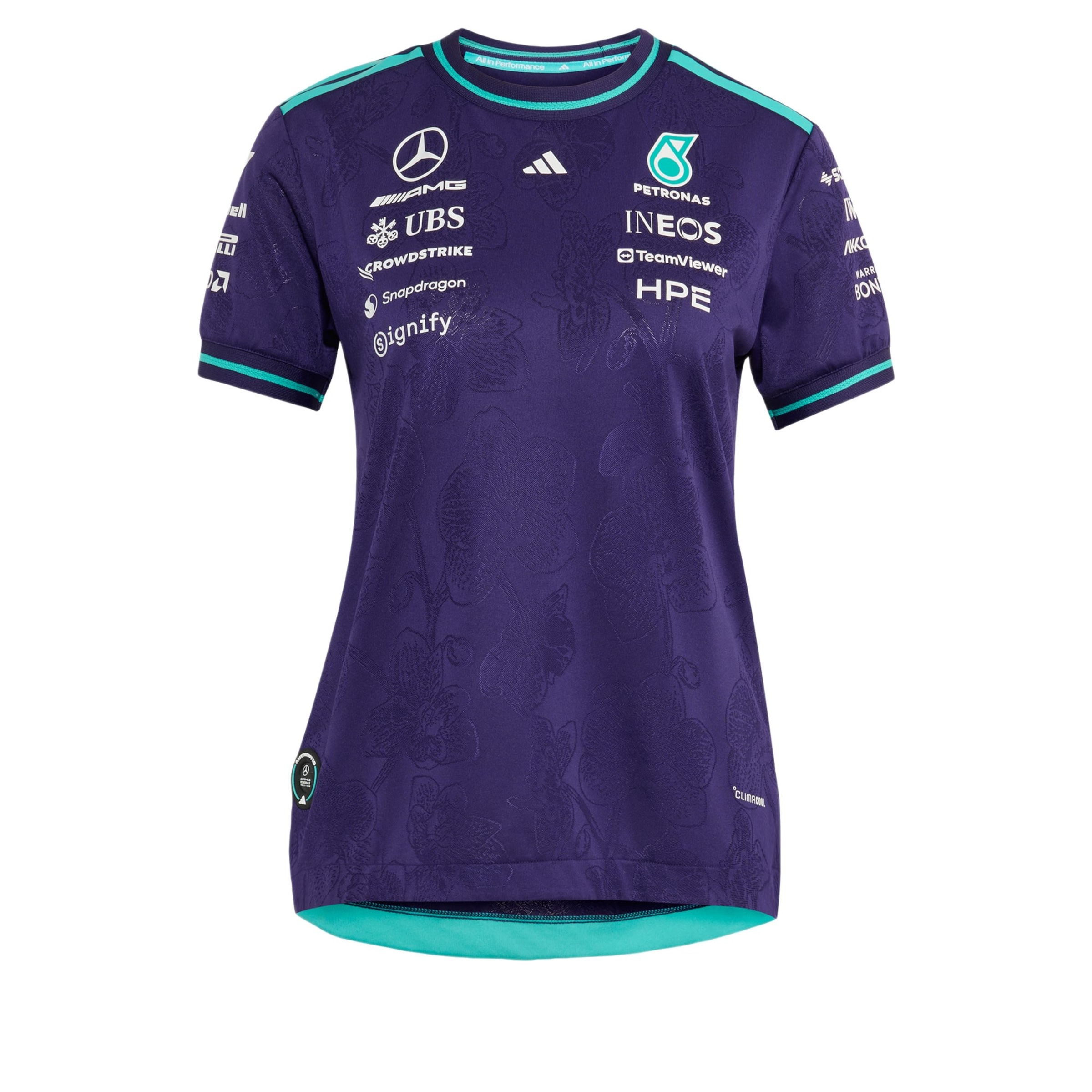 Maglia funzionale 'Mercedes - AMG Petronas Formula 1 Team' in XS ADIDAS PERFORMANCE di colore turchese / melanzana / bianco, Visualizzazione prodotti