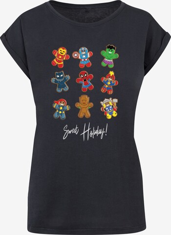 ABSOLUTE CULT Shirt ' Ladies Marvel - Gingerbread Avengers' in Blauw: voorkant