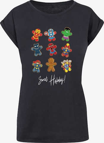 ABSOLUTE CULT Shirt ' Ladies Marvel - Gingerbread Avengers' in Blauw: voorkant