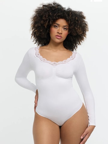 cfab - Body modelador 'Lace Bodysuit Sculpting Shapewear Longsleeve mit String' em branco