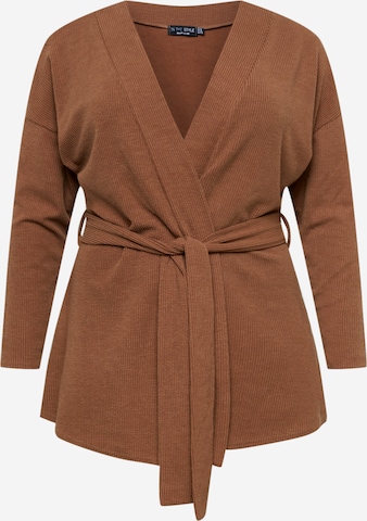 In The Style Curve Knit Cardigan in Brown: front