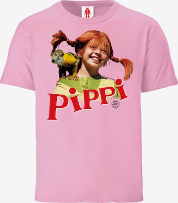 LOGOSHIRT Shirt 'Langstrumpf & Herr Nilsson' in Pink: front