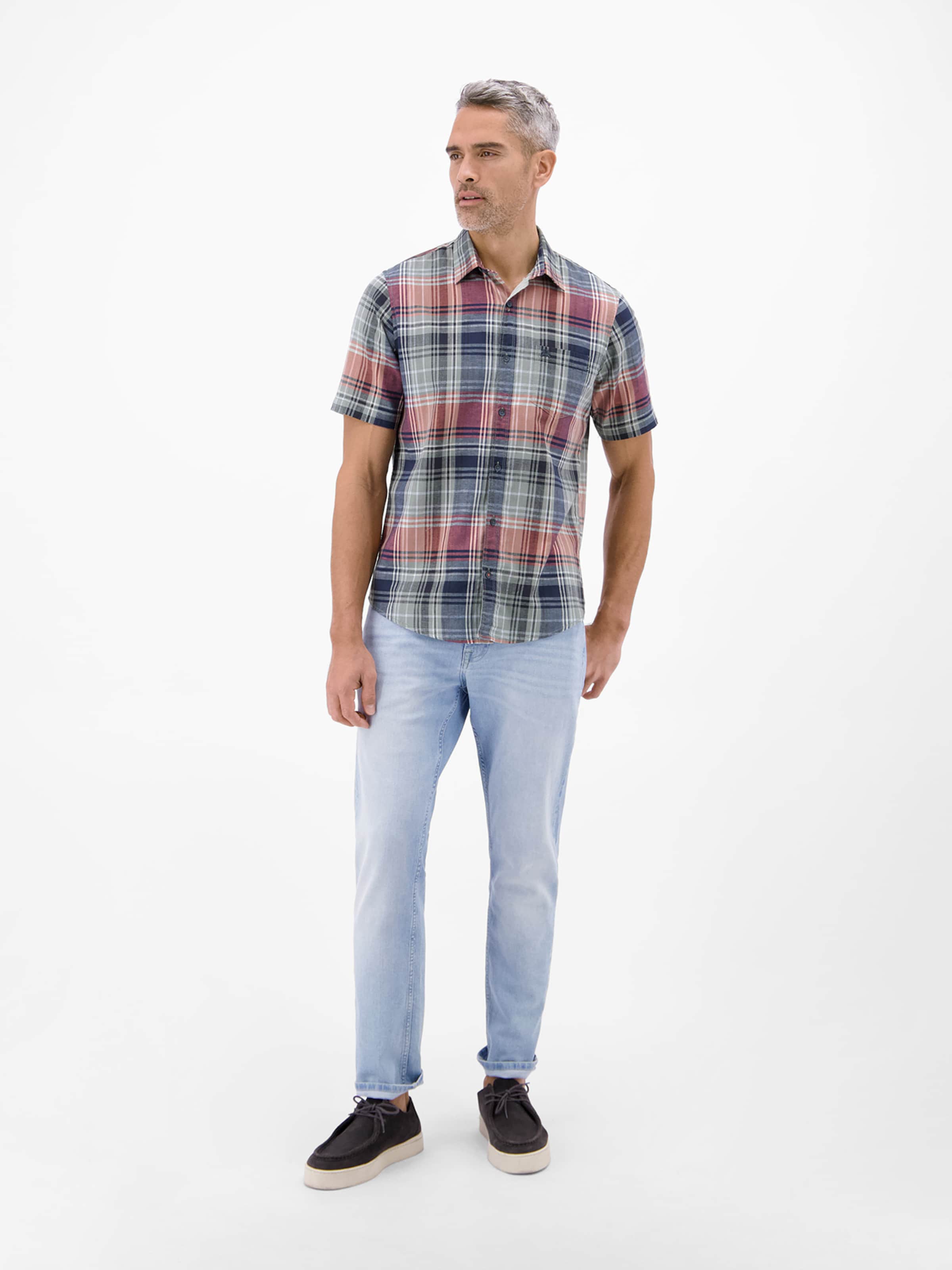 LERROS Regular Fit Kariertes Kurzarmhemd aus Baumwolle und Leinen in Rot