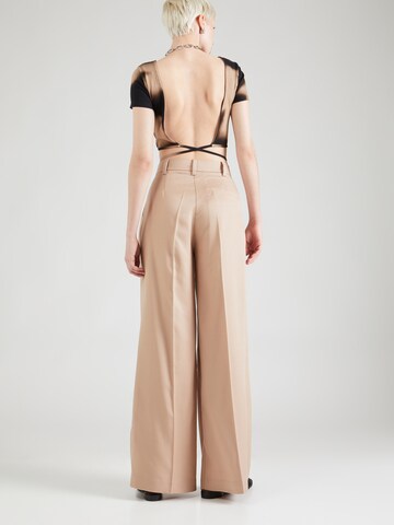 Sisley Wide leg Pleated Pants in Beige