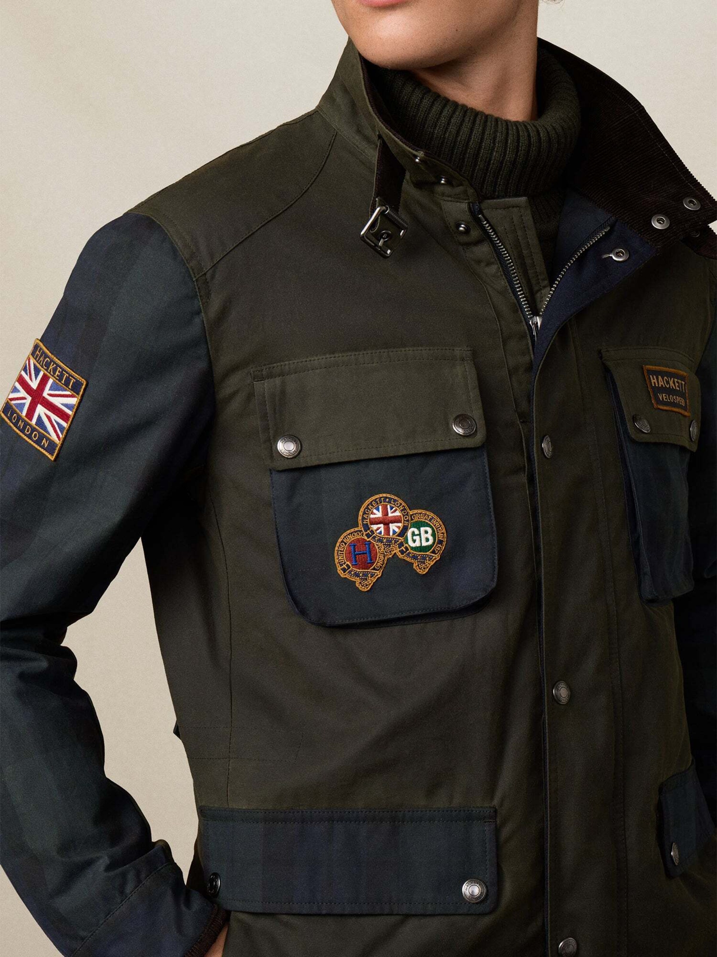 Hackett London Between-Season Jacket 'Blackwatch Velo' in Khaki