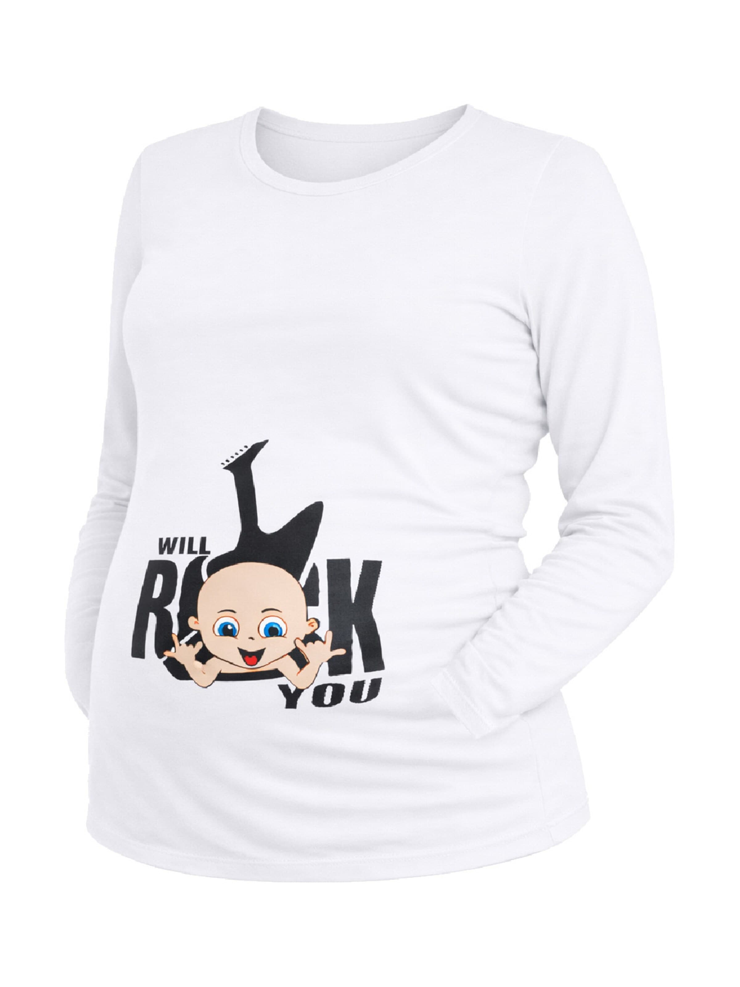 M.M.C. Shirt 'I Will Rock You Umstandslangarmshirt' in White: front