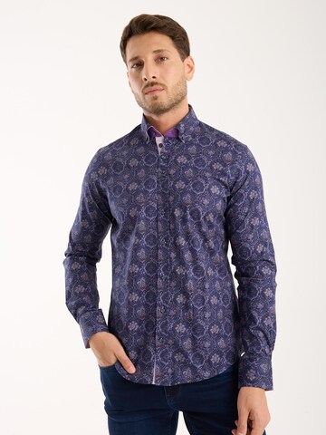 Slim fit Camicia business 'Donatello Poplin' di 7Camicie in blu: frontale