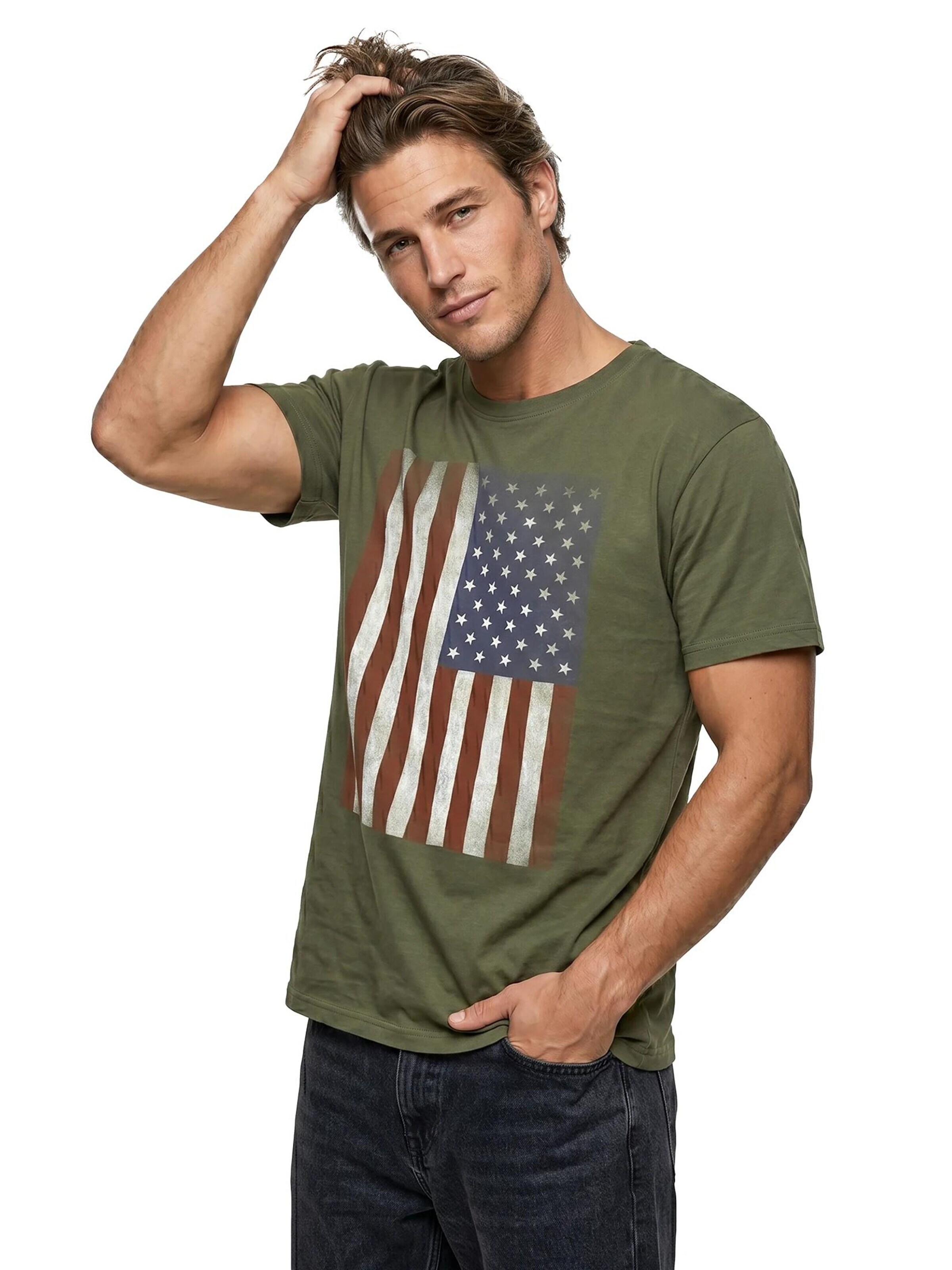MAKAYA Shirt 'USA Flagge' in Green