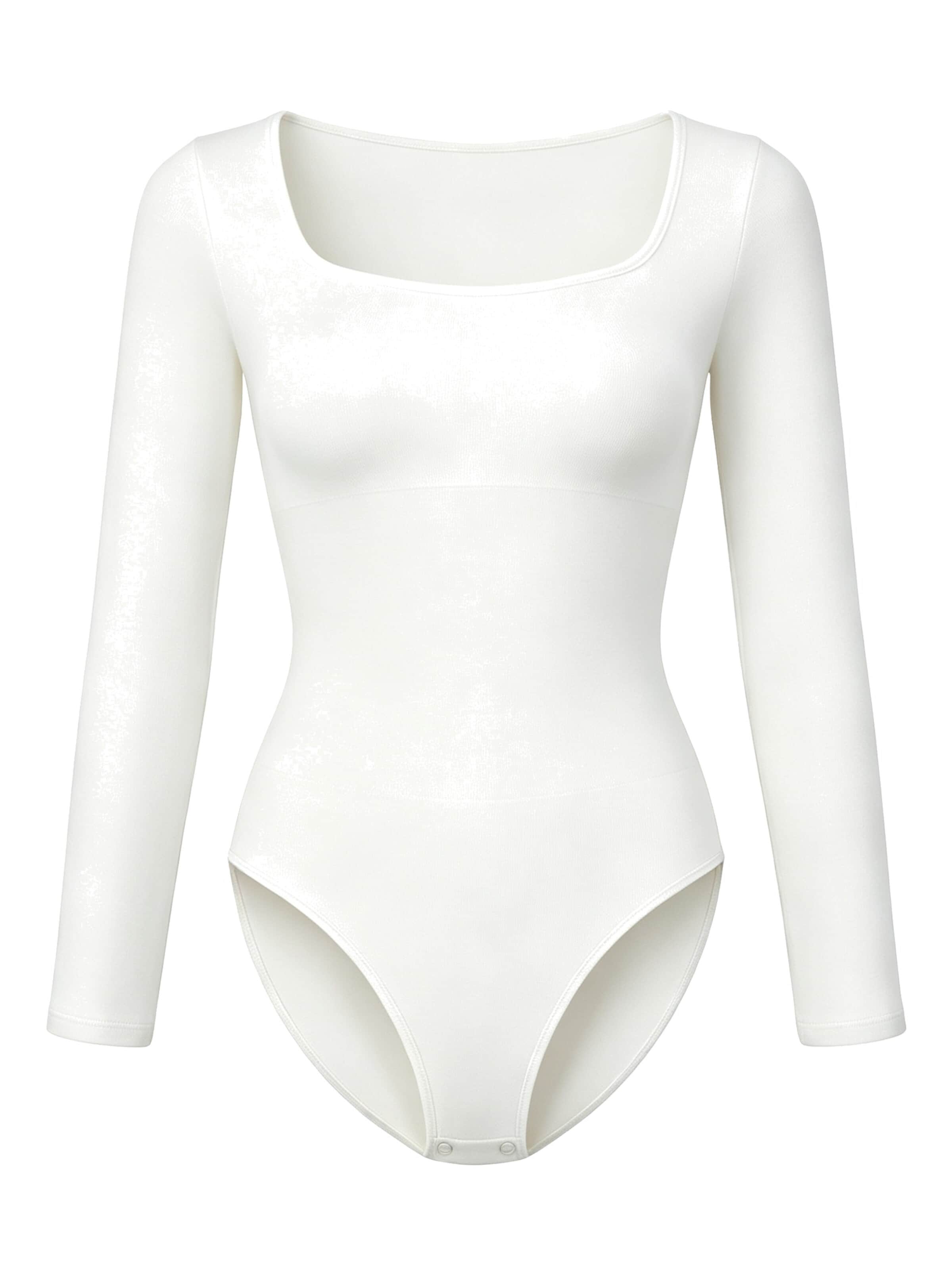 cfab - Body moldeador 'Clean Longsleeve Squareneck Sculpting Bodysuit with Slip' en blanco: frente