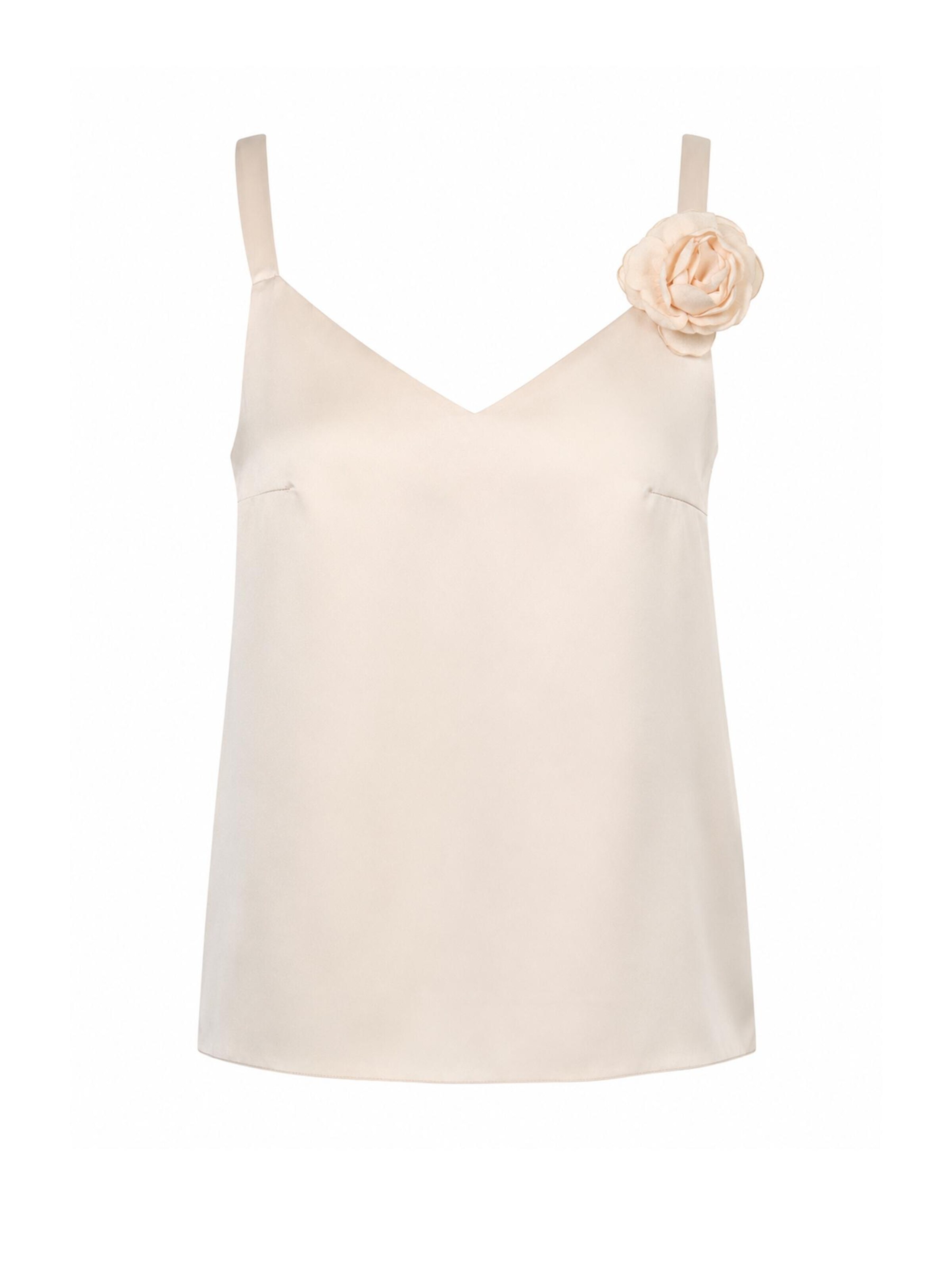 REGINA FASHION Top 'V-Neck Satin Top with 3D Flower Detail' | bež barva: sprednja stran