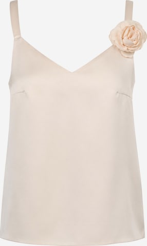 REGINA FASHION Top 'V-Neck Satin Top with 3D Flower Detail' - Béžová: predná strana