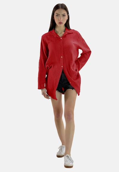 Elara Chemisier en XS-XL en rouge feu, Vue avec produit