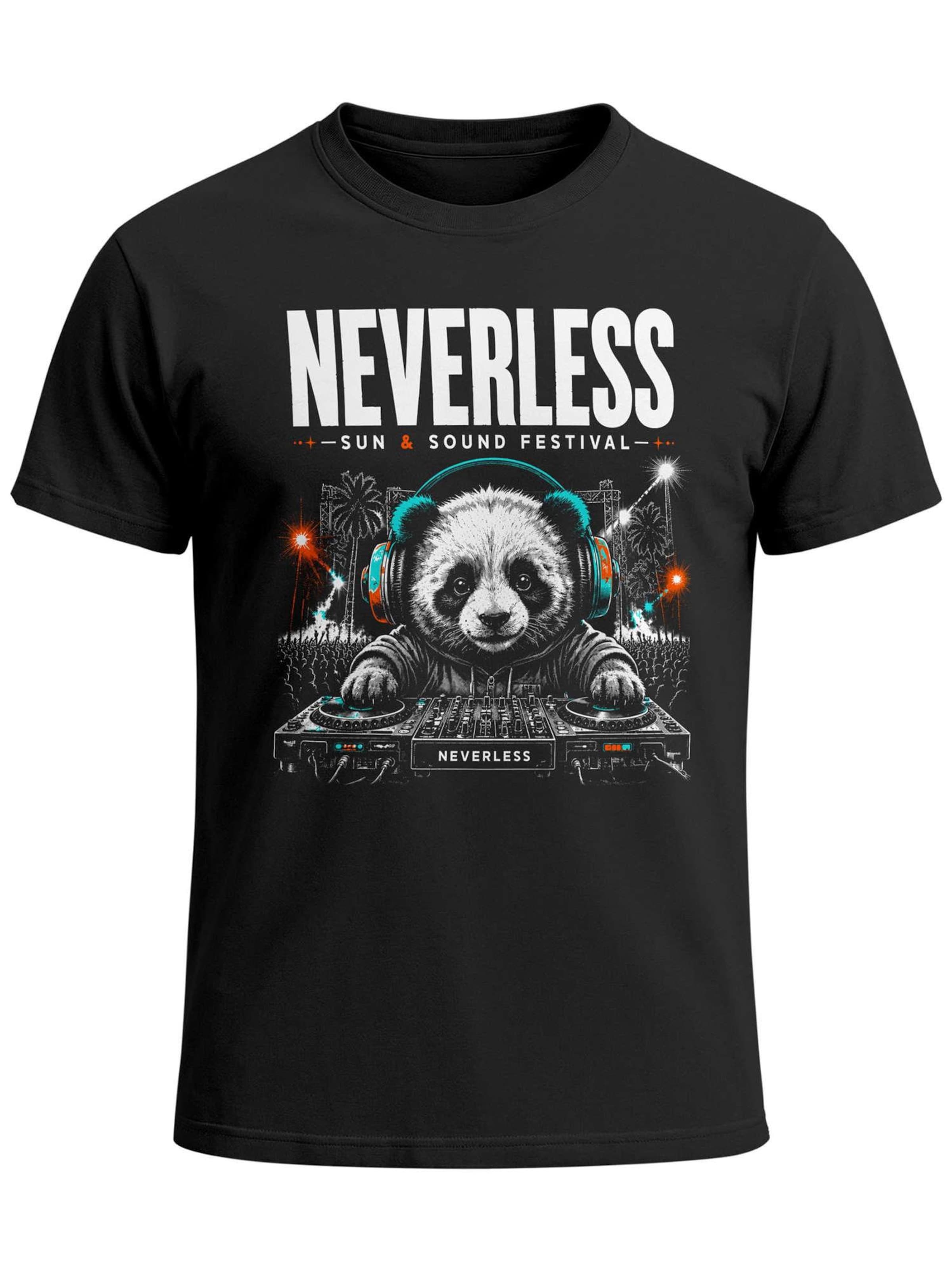 Neverless Shirt 'Electronic Panda' in Black: front