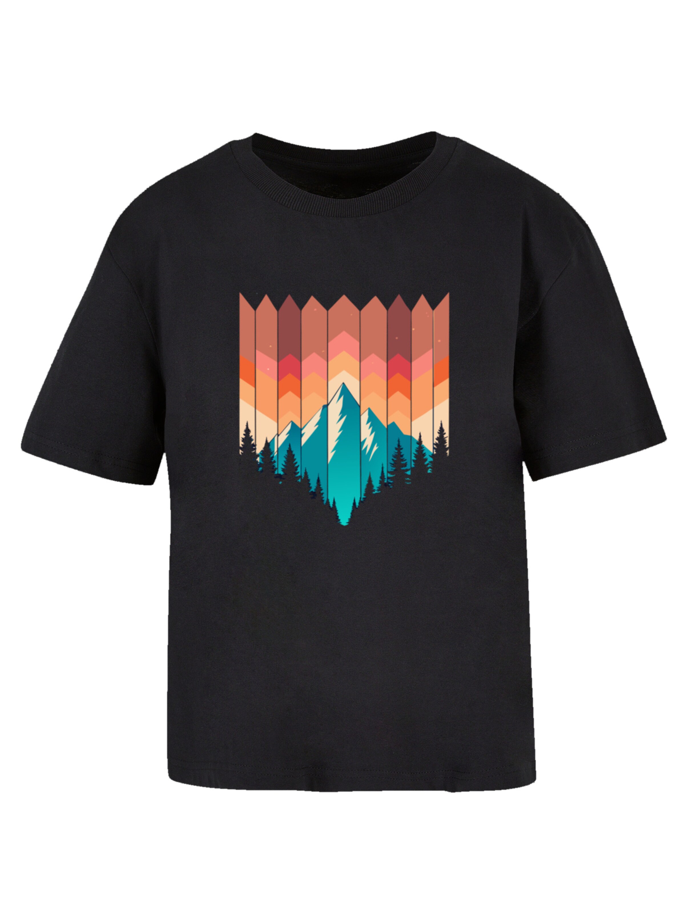 F4NT4STIC Shirt 'Berg Sonnenuntergang Geometrisch' in Black: front