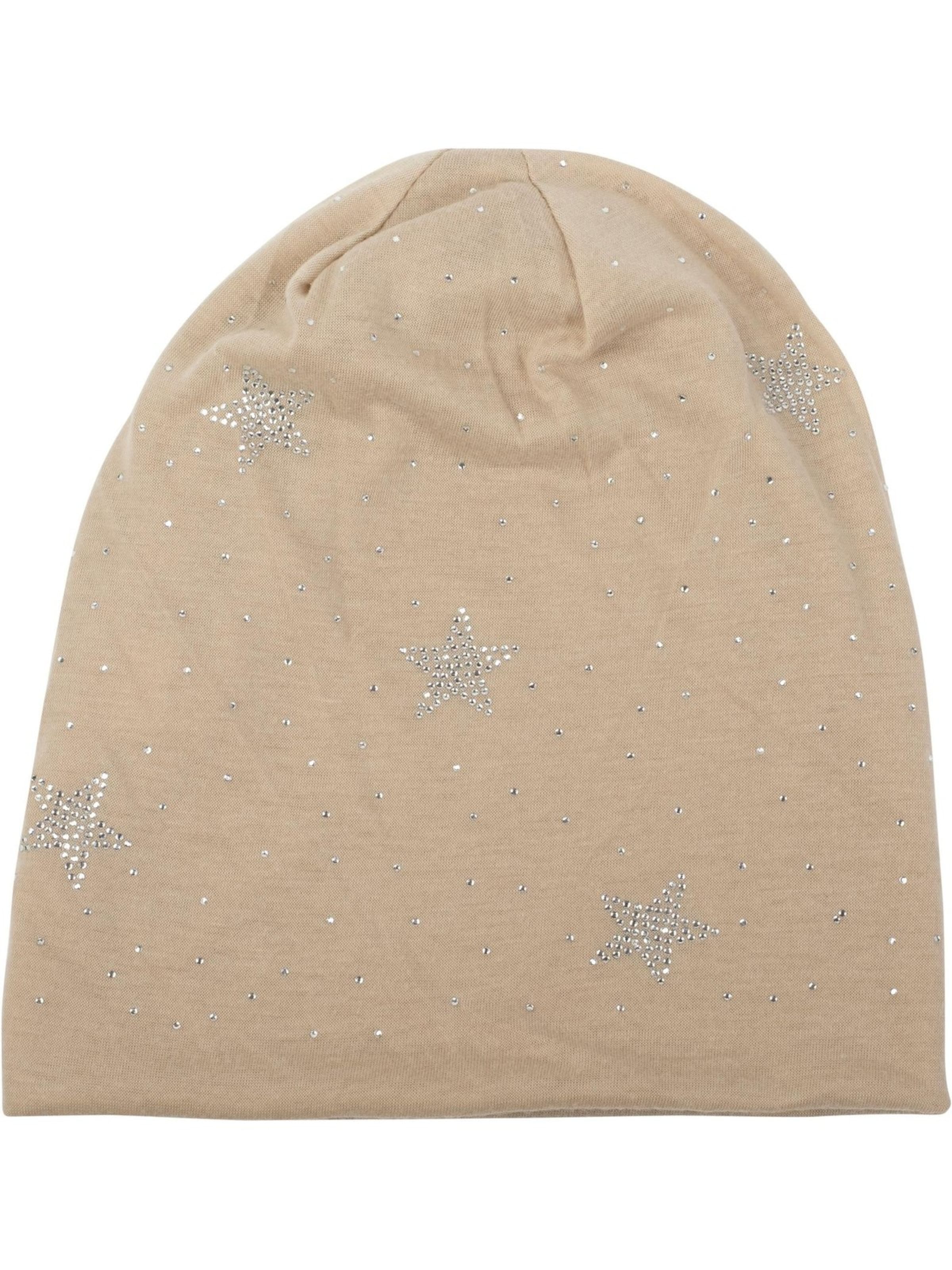 styleBREAKER Mütze 'Beanie mit Strass Sterne'‌‌‌‌‌‌ in Beige