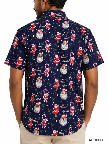 King Kameha Regular Fit Hemd 'Christmas Candycane'‌‌‌‌‌‌‌‌‌‌ in Blau