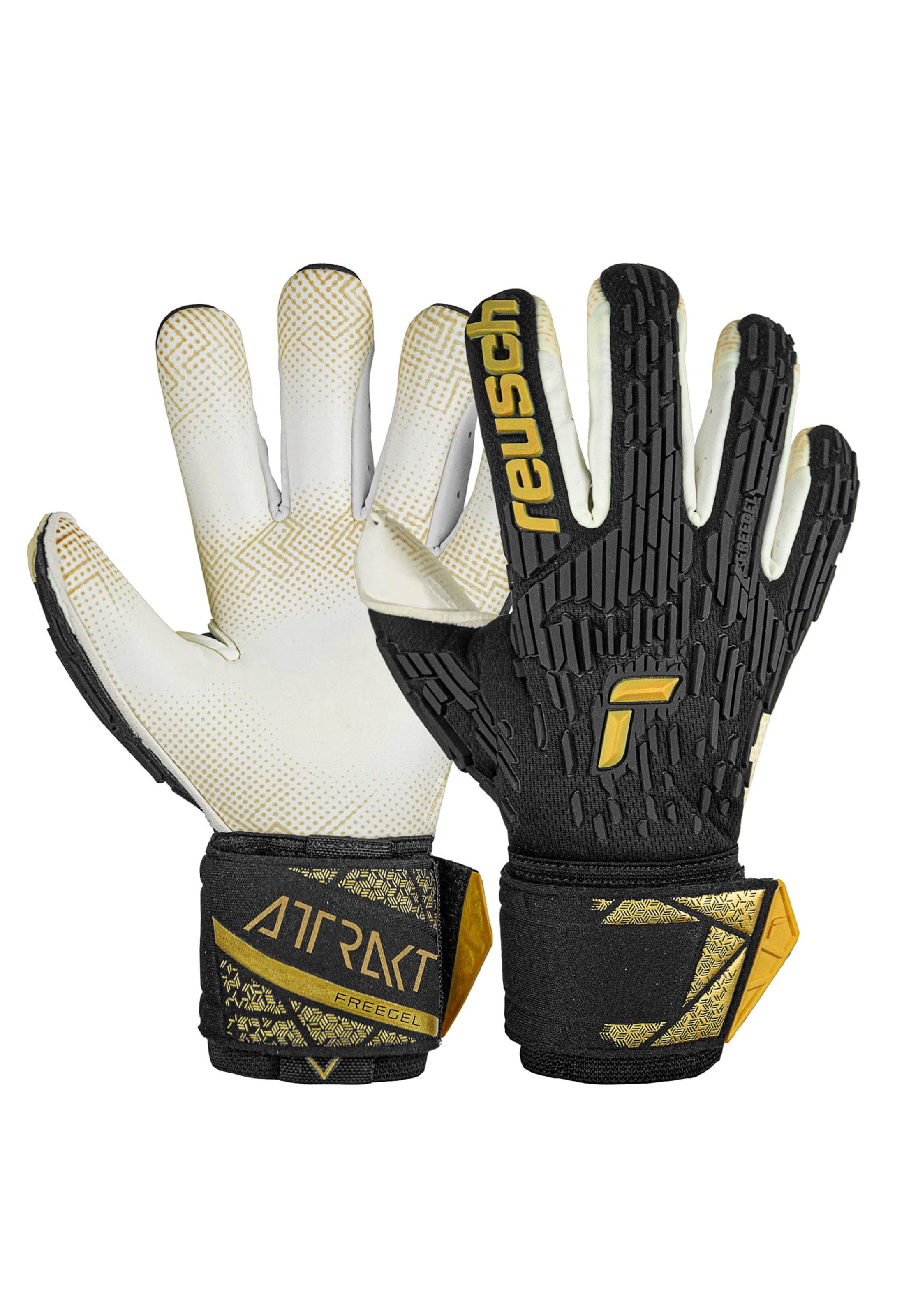 REUSCH Sports gloves 'Attrakt Freegel Gold X GluePrint Finger Support' in Black: front