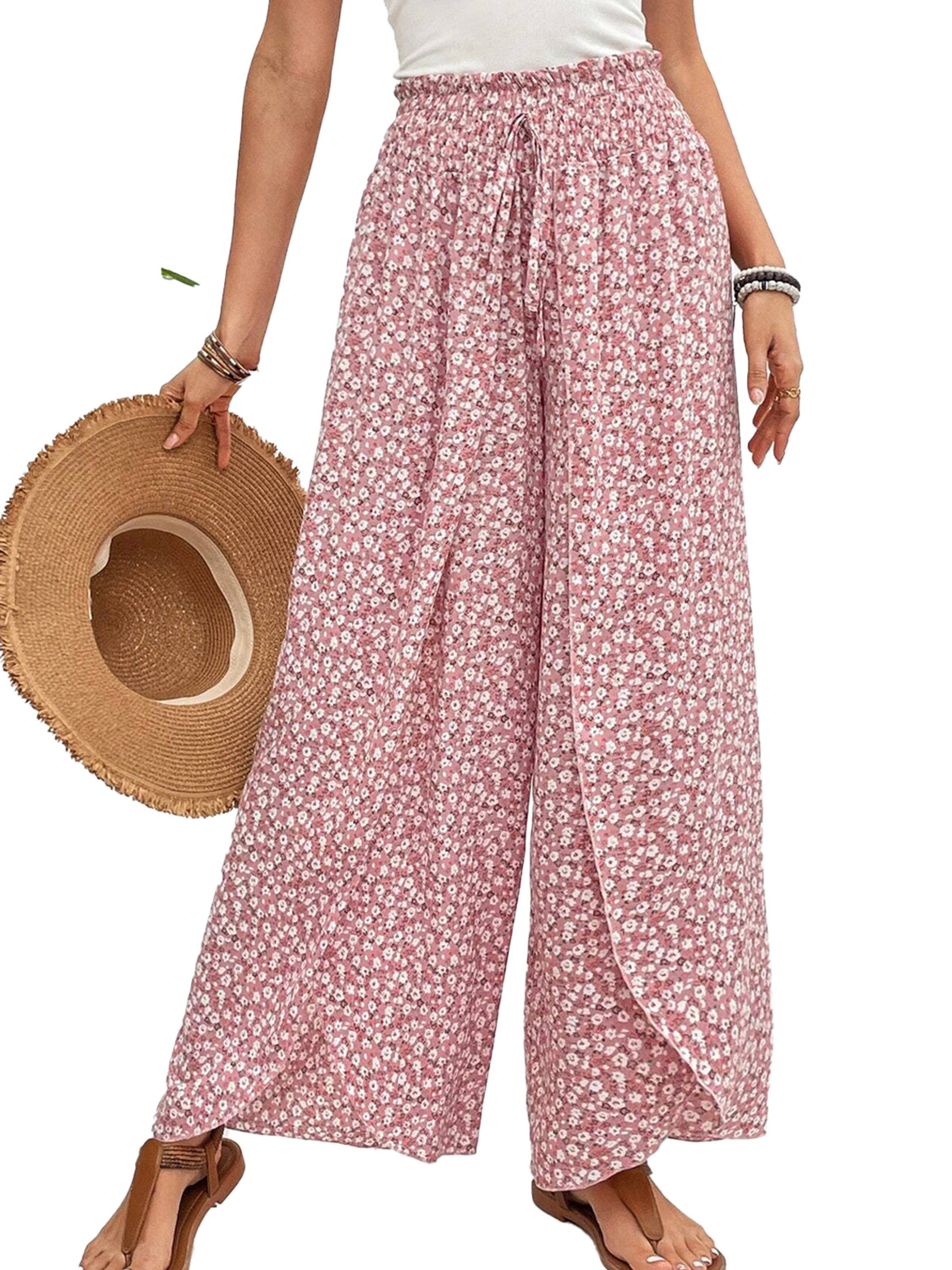 KoJooin Loosefit Hose 'Damen Culotte Mit Floralem Muster, Elastischem Bund Und Seitlichem Schlitz Style Für Jeden Anlass'‌‌ in Pink