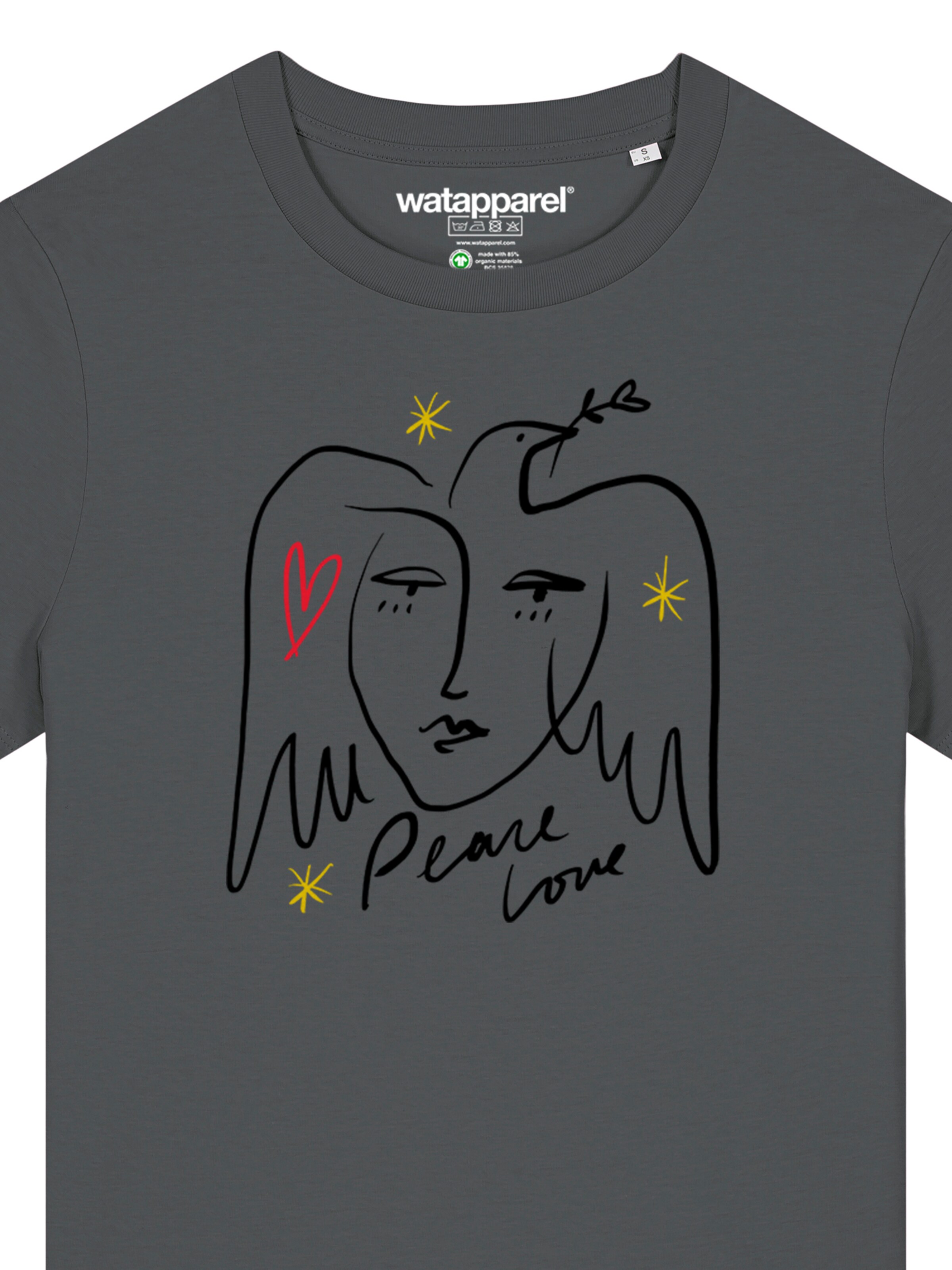 Maglietta 'Peace Love' di Watapparel in grigio