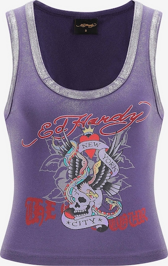 Ed Hardy Toppi 'Ed Nyc Skull Tour' koossa XXS värissä savunharmaa / lila / punainen, Tuotenäkymä
