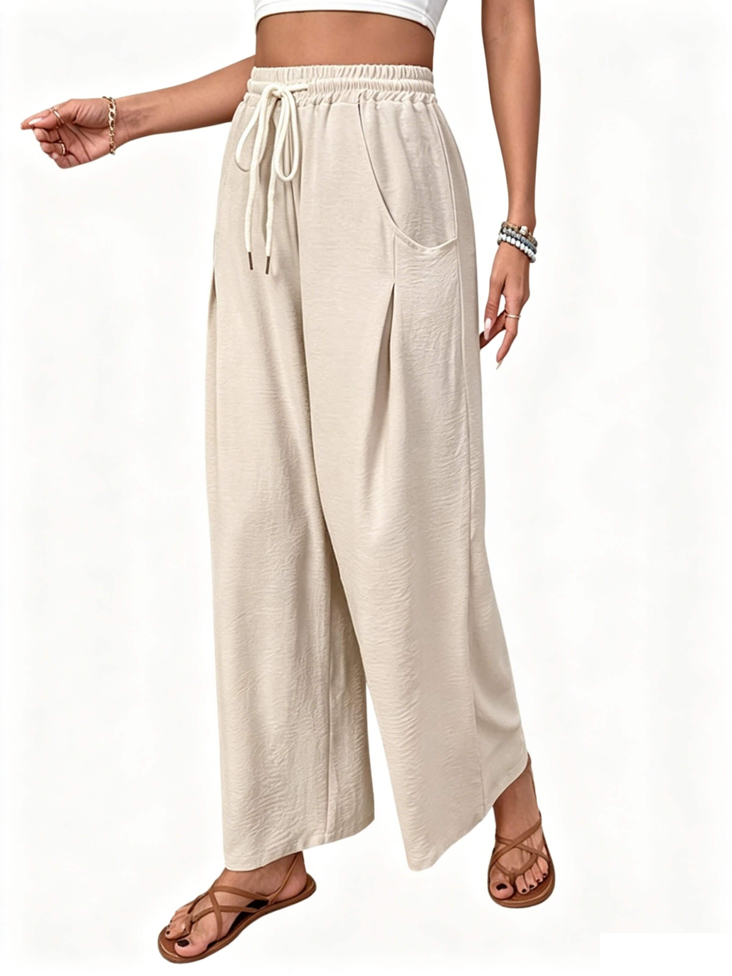 KoJooin Normalny krój Spodnie ludowe 'Damen Culotte Wide Leg Stoffhose Kordelzug Taillenbund Seitentaschen Leichte Sommer Freizeithose' w kolorze pomarańczowy