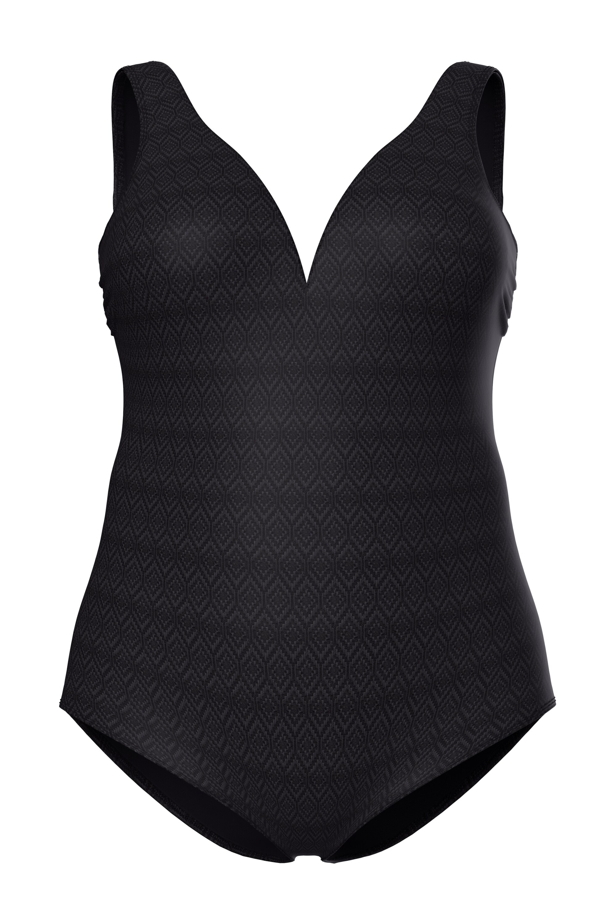 Ulla Popken T-Shirt Badeanzug in Schwarz: Vorderseite