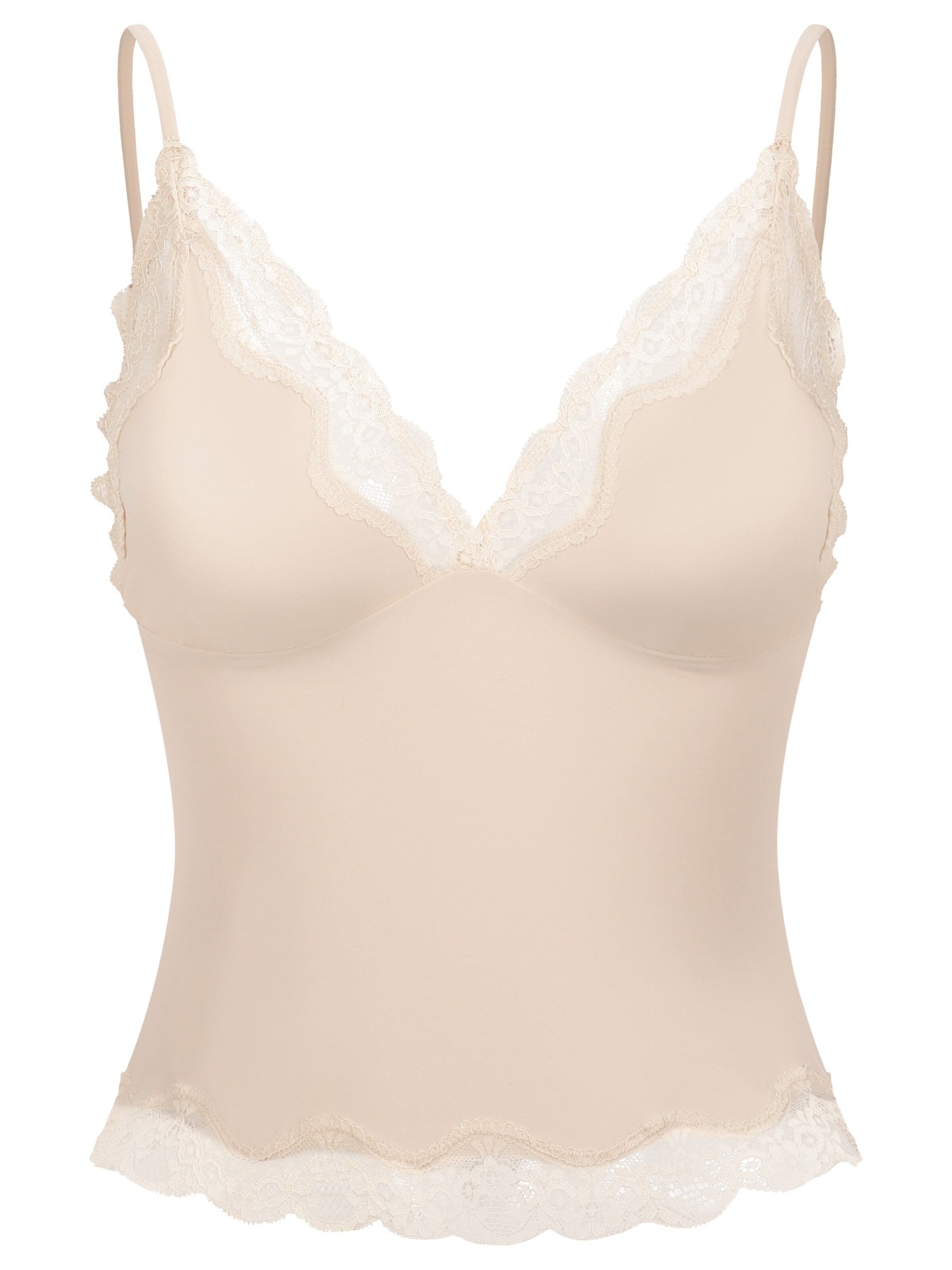cfab (formerly creamy fabrics) - Top 'Deep Neck Lace Top' en beige: frente