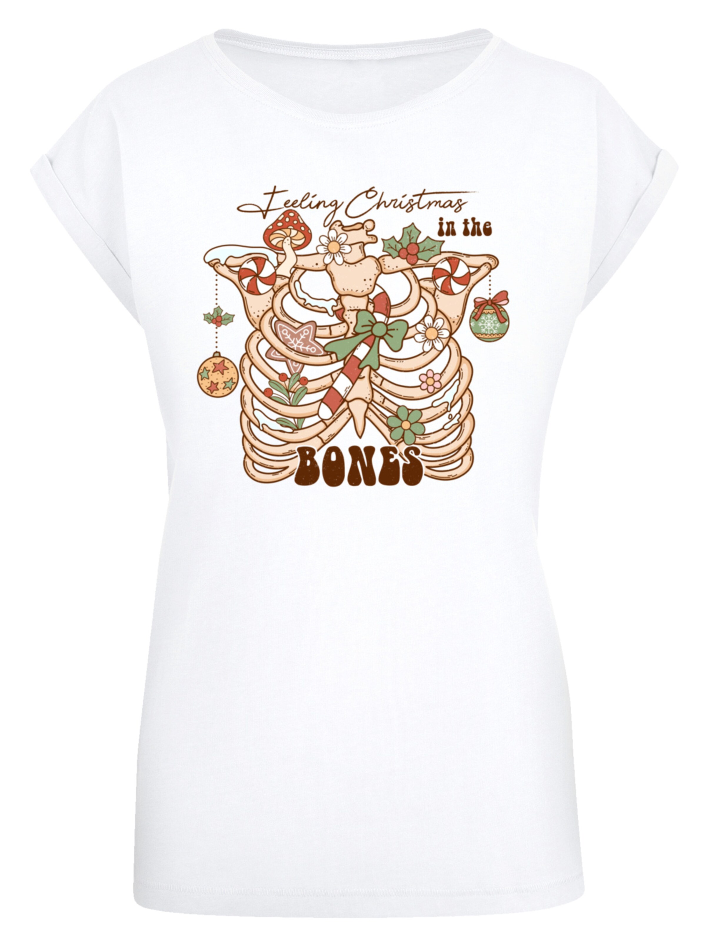 F4NT4STIC T-Shirt 'Feeling Christmas in the bones' in Weiß: Vorderseite