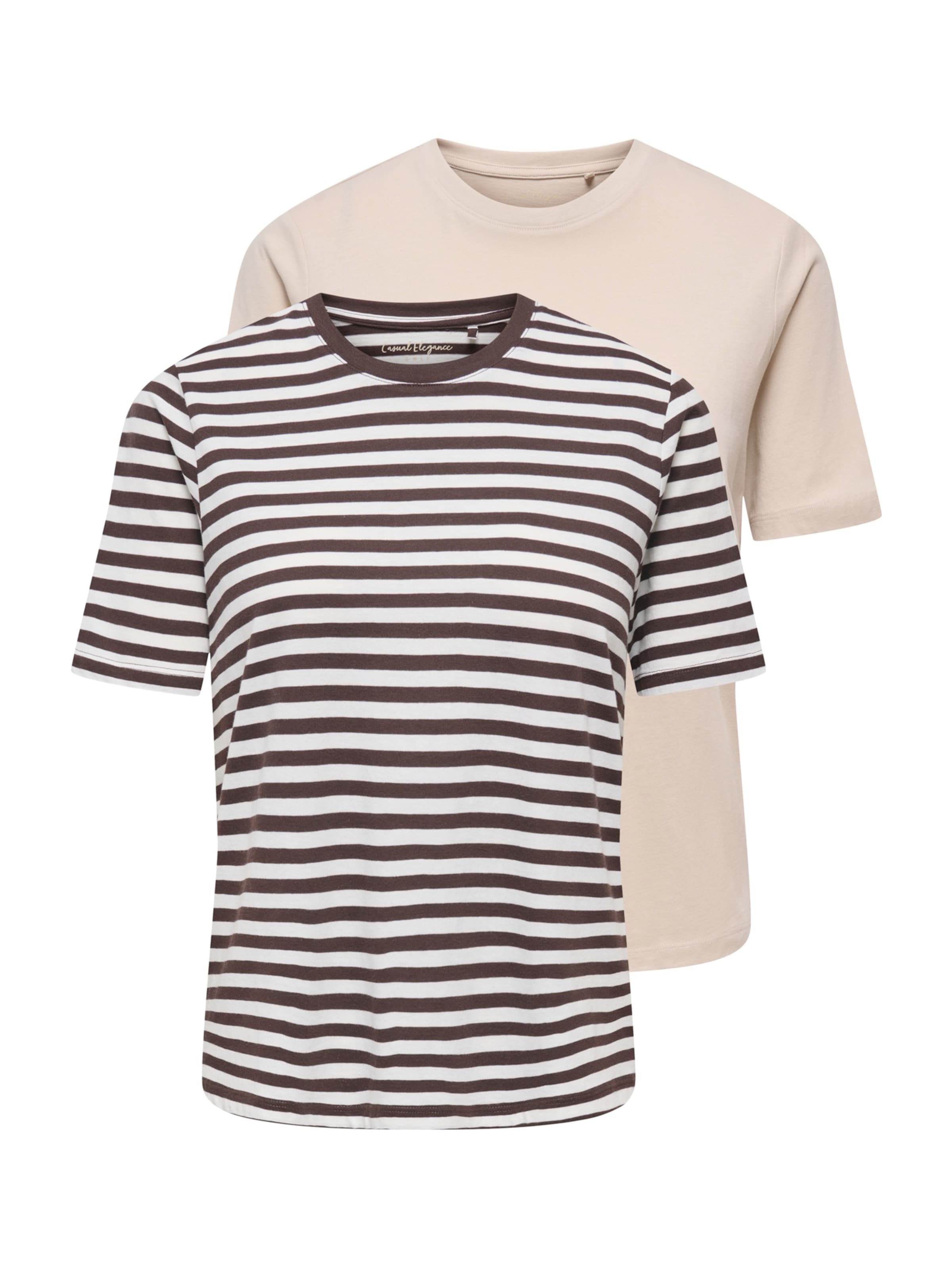 ONLY T-Shirt 'ONLHAPPY' in dunkelbraun / greige / weiß, Produktansicht