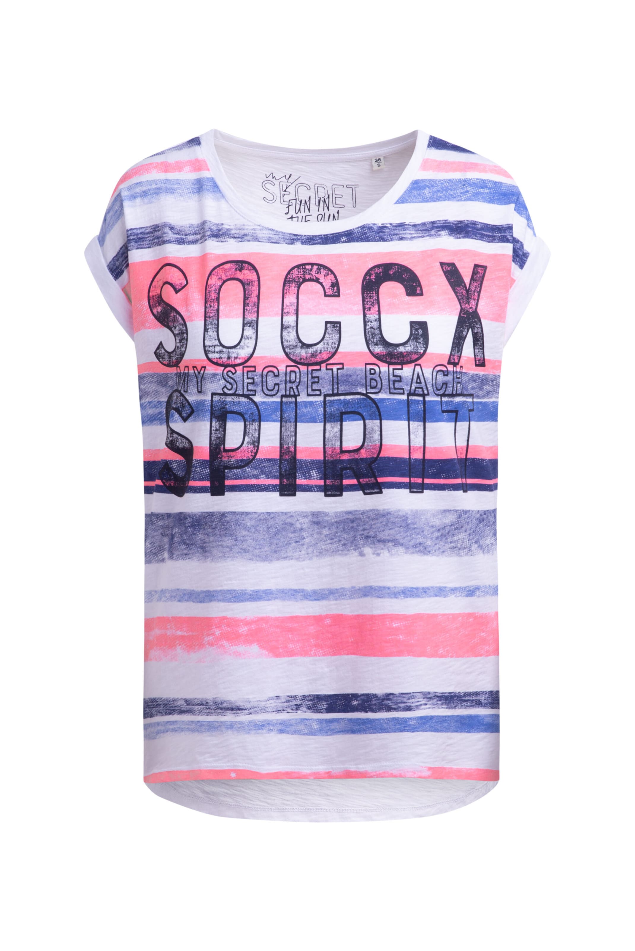 Soccx Shirt mit Logo- und Streifenprint in Pink: Vorderseite