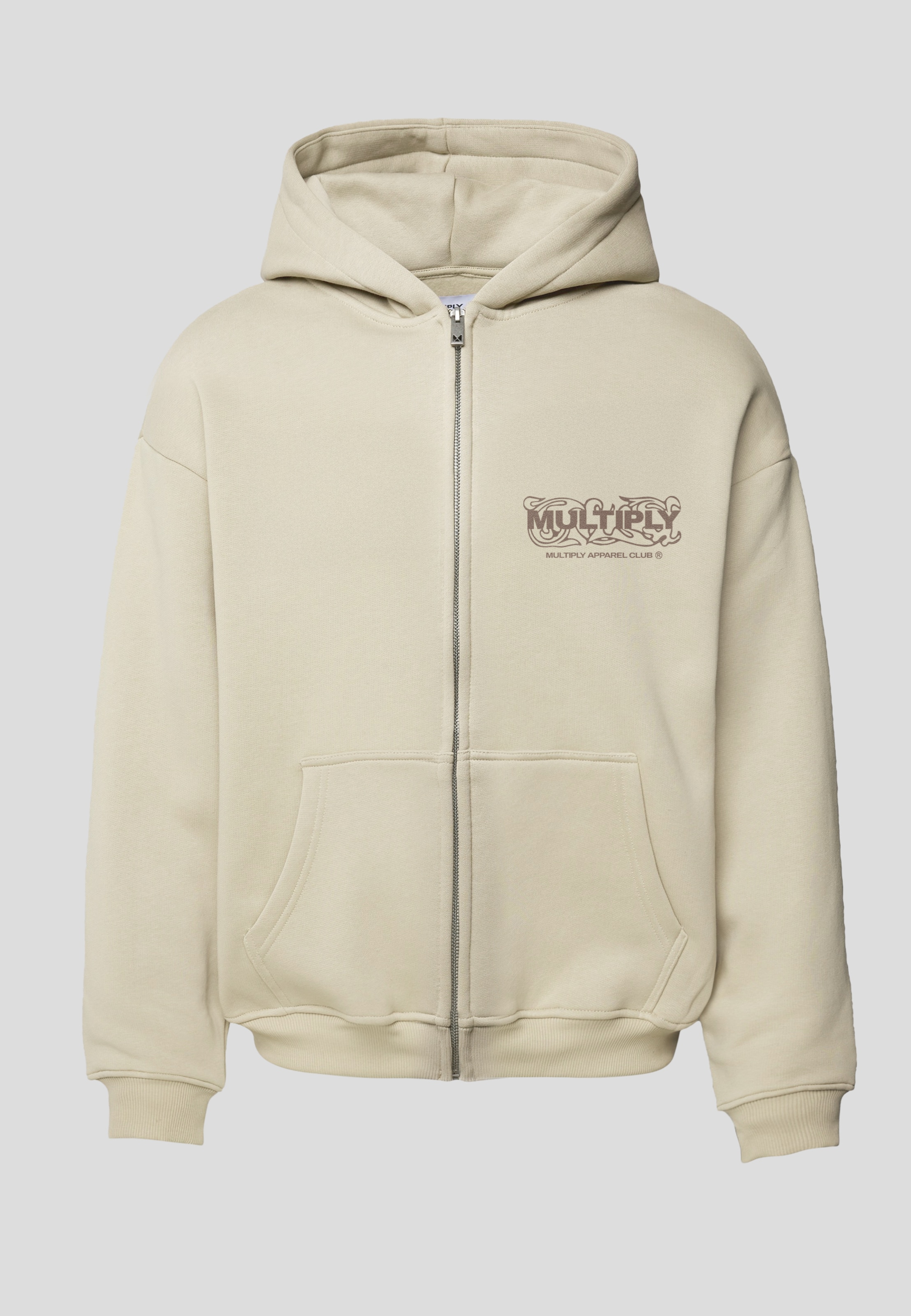 Multiply Apparel Zip-Up Hoodie 'Ornament' in Beige | ABOUT YOU