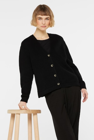SENSES.THE LABEL Kurz-Cardigan in Rippstrick in Schwarz: Vorderseite