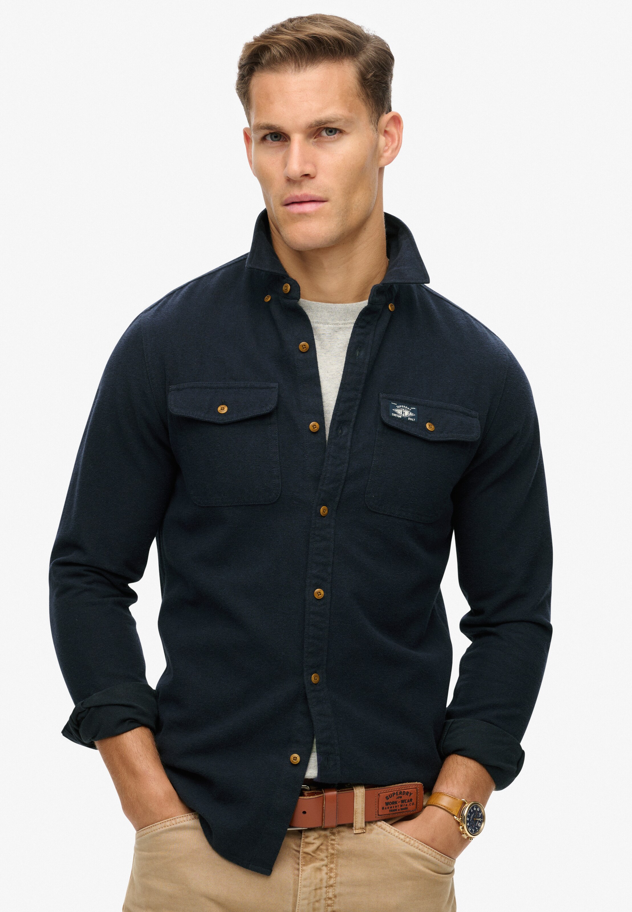 Superdry Regular fit Overhemd in Blauw: voorkant