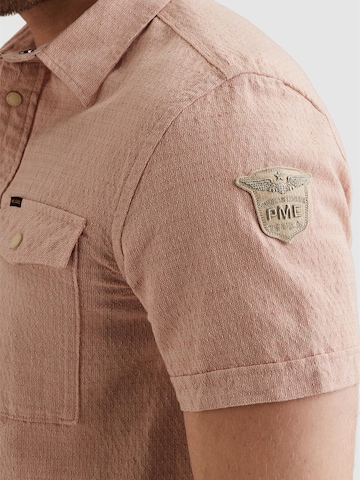 PME Legend Regular fit Overhemd 'Shirt with short sleeves in cotton/linen' in Roze