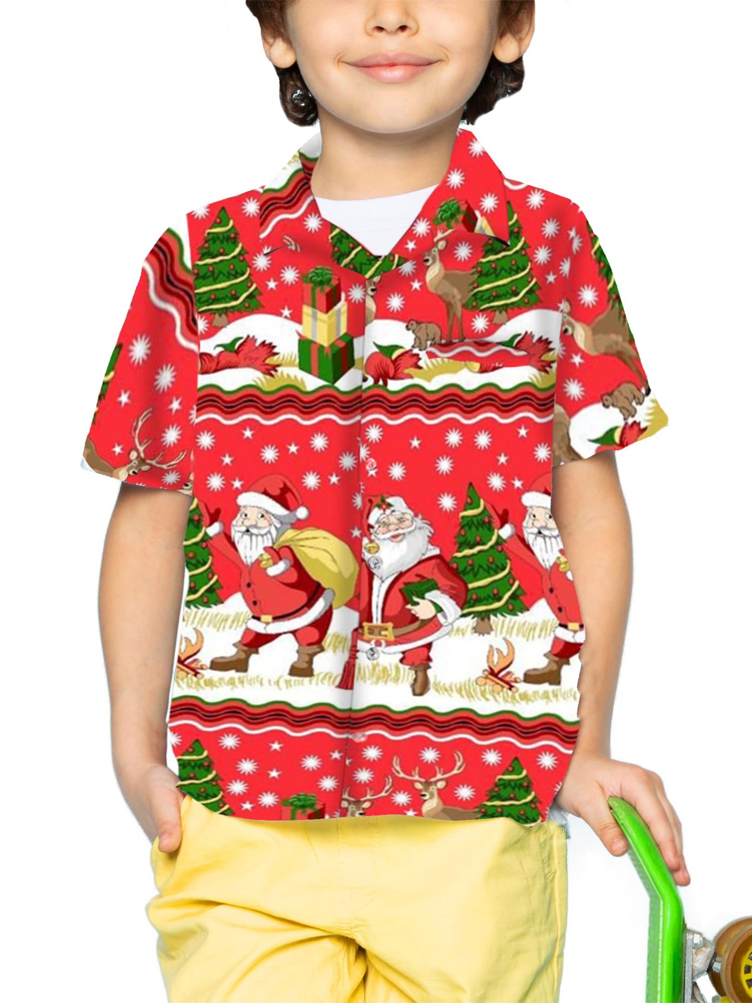 King Kameha Regular fit Button Up Shirt 'Christmas Border Print' in Red: front