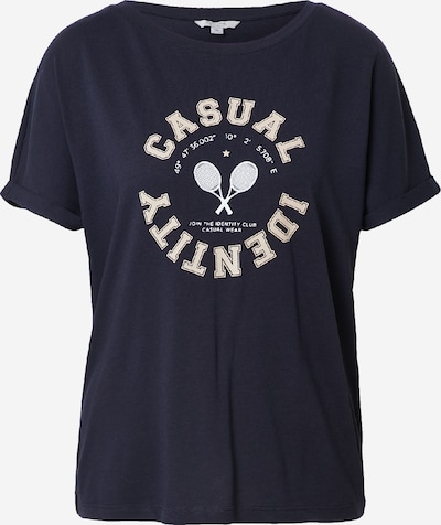 comma casual identity T-Shirt in beige / dunkelblau / weiß, Produktansicht