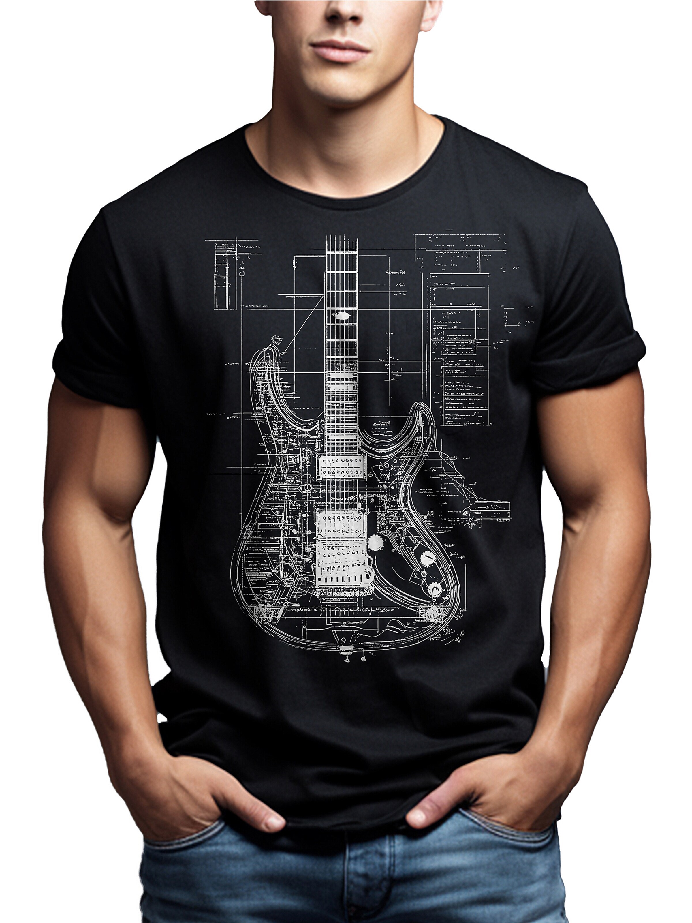 MAKAYA Shirt 'Guitar BluePrint' in Black