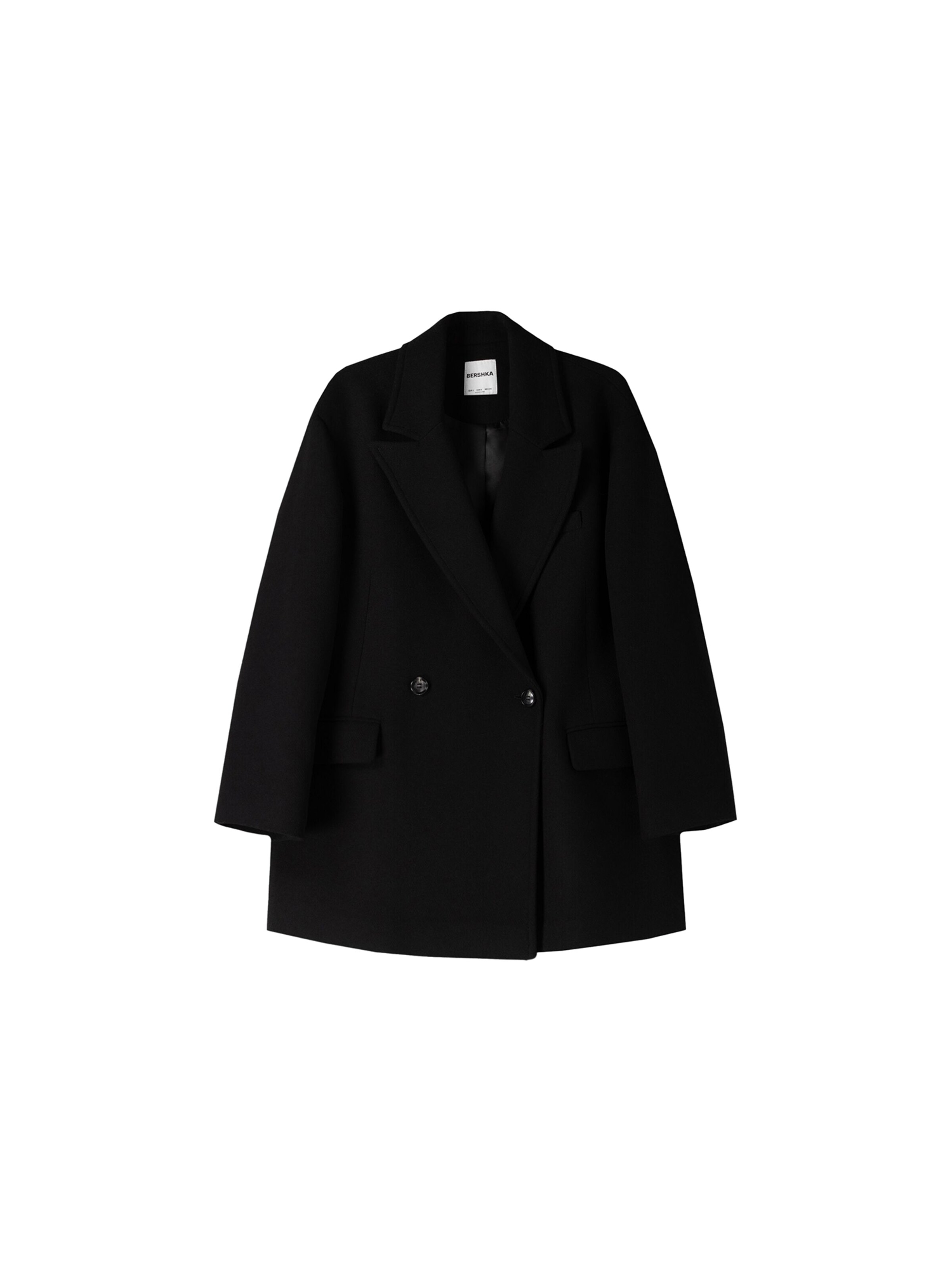 Palton de primăvară-toamnă de la Bershka pe negru: față